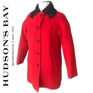 HUDSON'S BAY RED Black WOOL POINT BLANKET Vintage Car Coat
